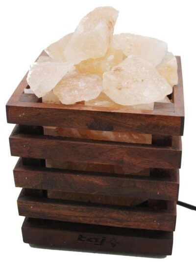 A Luxurious Wooden Basket Salt Lamp 100% Natural Pink Salt Home Decore Wooden Basket Crystal Salt Chunks (Cone)