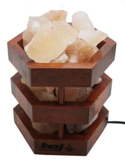 Wooden Salt Basket Lamp Himalyan Salt Lamp Rock Salt Illuminant Home Decore Lighting Mood Wooden Basket Crystal Salt Chunks (Bowl)